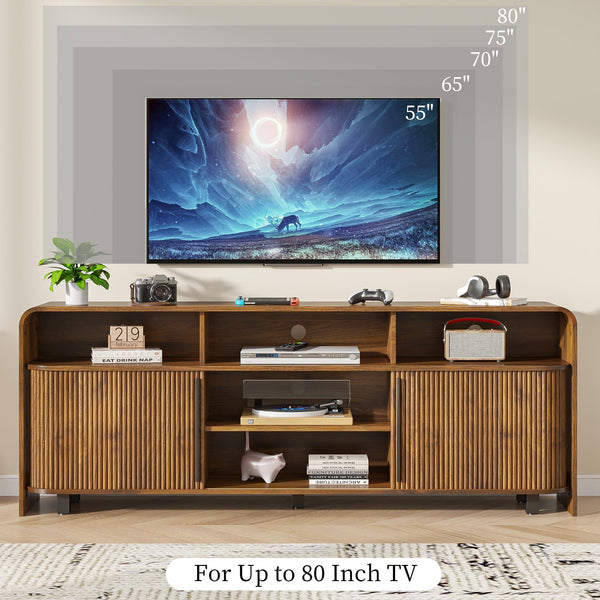 Fluted TV Stand with Sliding Doors & Adjustable Shelves