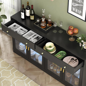 55" Sideboard Buffet Cabinet with LED Lights & Glass Doors