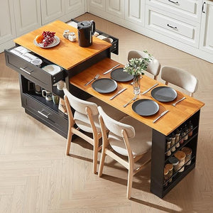 Extendable Kitchen Island with Dining Table & Storage