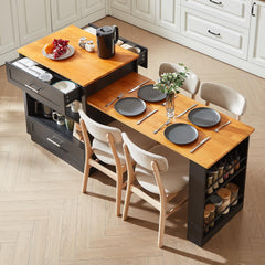 Expandable Kitchen Island with Dining Table & Storage