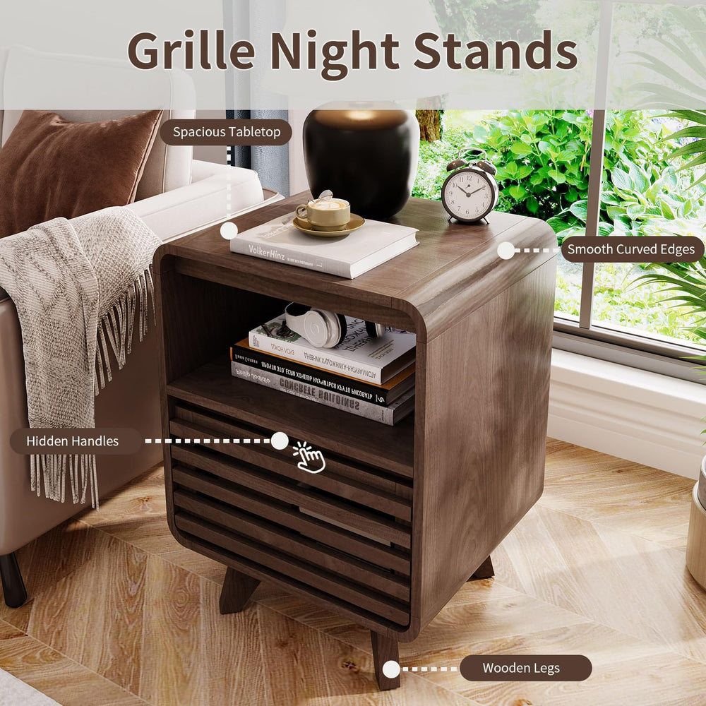 Fluted End Table with Drawer and Open Shelf