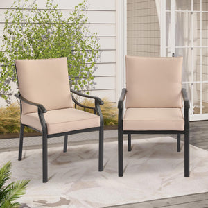 Metal Stackable Outdoor Patio Dining Chairs Set with Cushions – Khaki