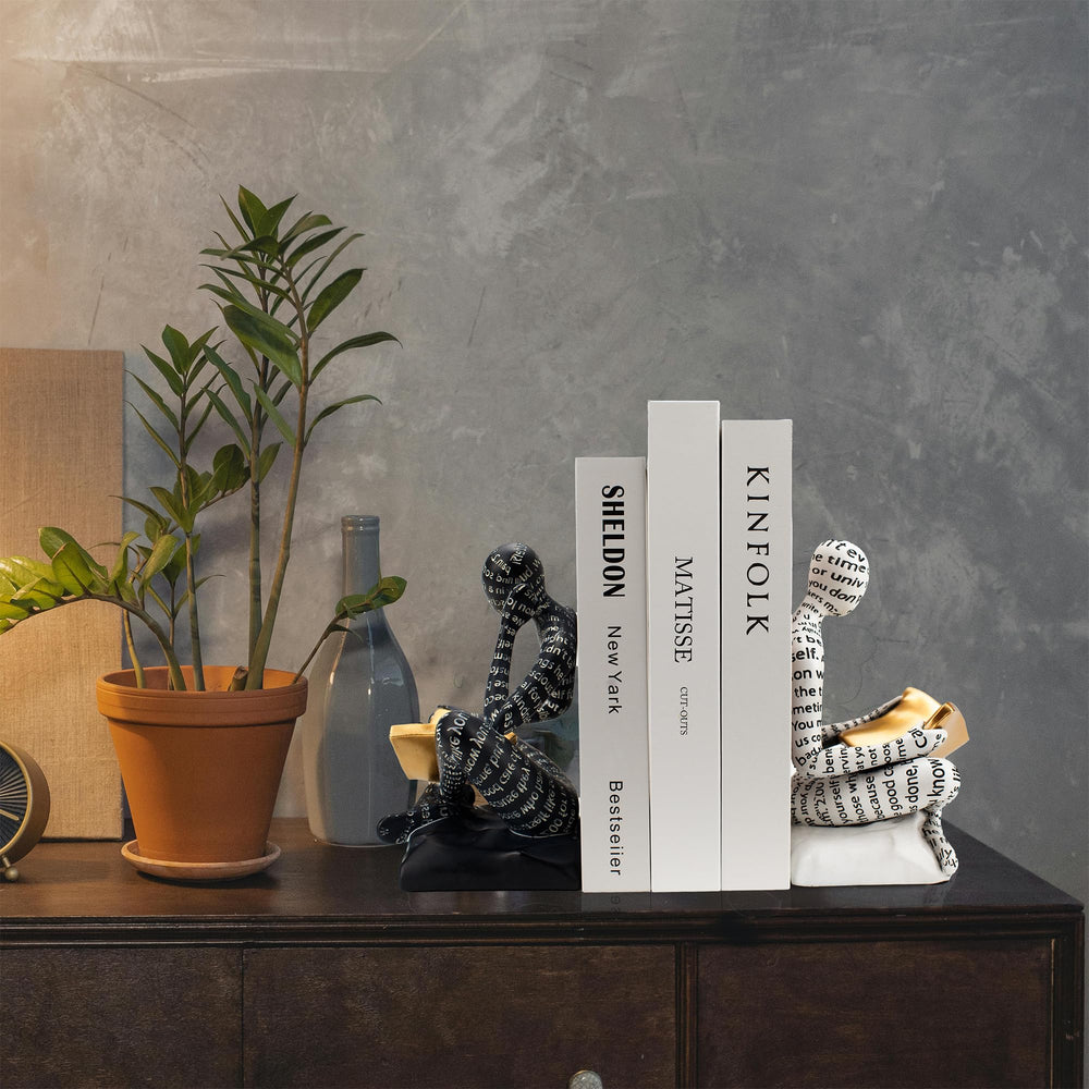 Thinker Decorative Bookends for Heavy Books - Black & White