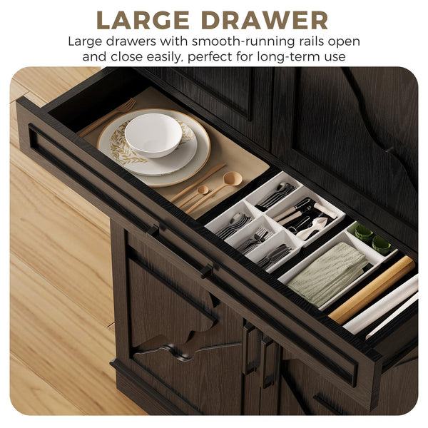 Farmhouse Kitchen Pantry Cabinet with Sliding Racks & Door Shelves