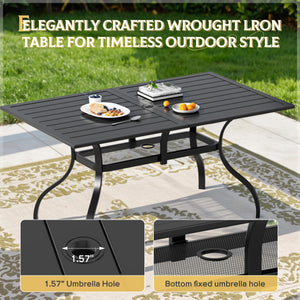 Rectangular Outdoor Patio Dining Table with Umbrella Hole