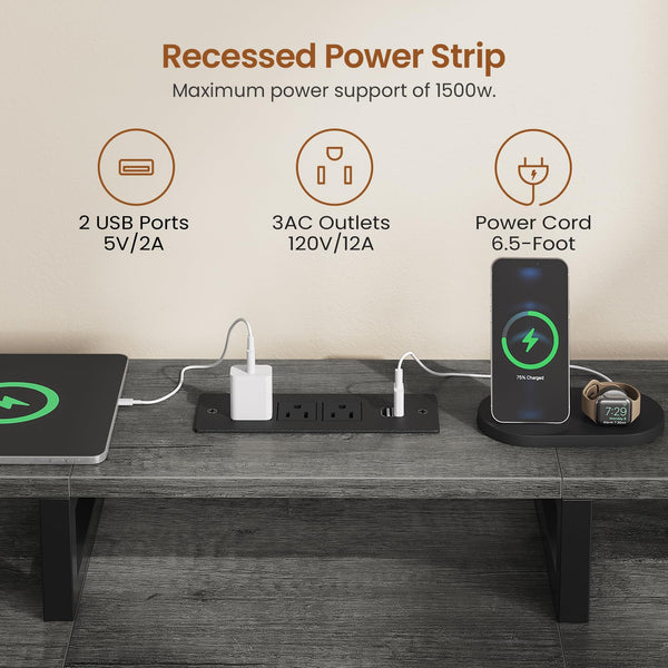 94.5" 2-Person Desk with Drawers, LED Lights, Monitor Stand & Power Strip