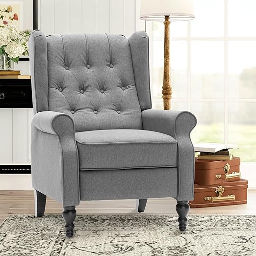 Mid-Century Push-Back Recliner Chair with Footrest