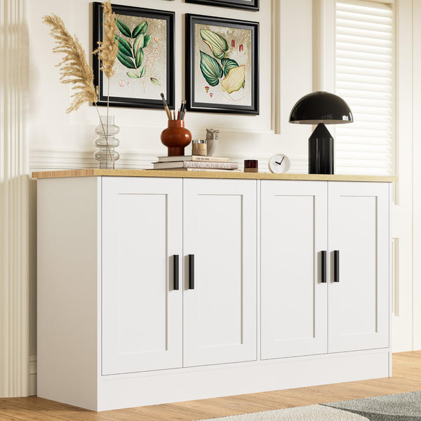 53" 4-Door Buffet Cabinet & Kitchen Sideboard with Adjustable Shelves