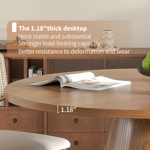 47-Inch Round Dining Table for 4–6 | Mid-Century Modern Fluted Kitchen Table