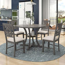 5-Piece Extendable Round Dining Table Set with 4 Upholstered Chairs