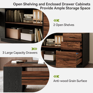 L-Shaped Executive Desk with File Cabinet and Drawers – 78.7 Inch Home Office Workstation