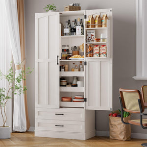 71" Farmhouse Kitchen Pantry Cabinet with Pull-Out Shelves & Drawers