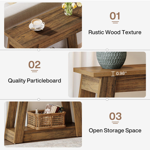 2-Tier Wood End Table with Storage Shelves