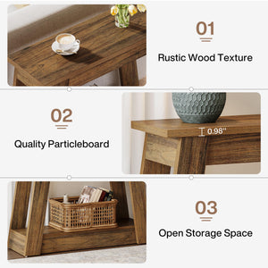 Wood End Table with 2 Storage Shelves