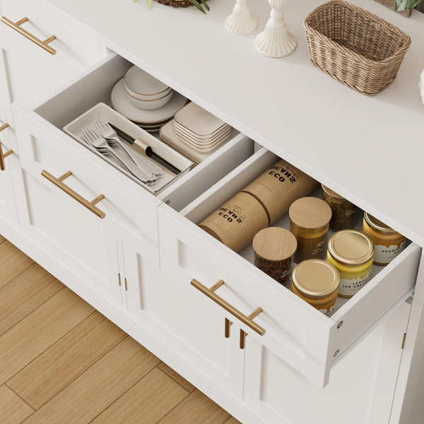 60" Buffet Sideboard Cabinet with 4 Drawers & Gold Handles