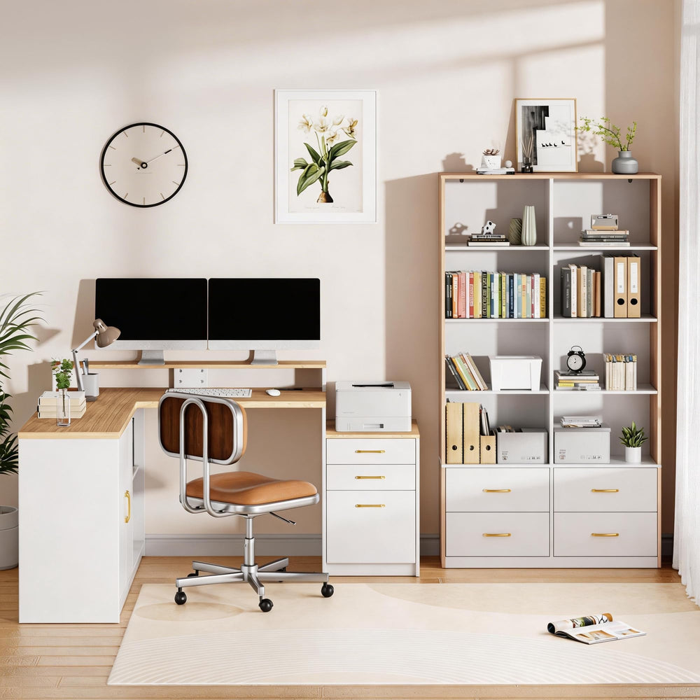 70" Tall Bookshelf with 4 Drawers & 6 Adjustable Shelves