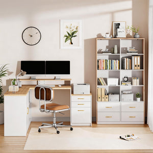 70" Tall Bookshelf with 4 Drawers & 6 Adjustable Shelves