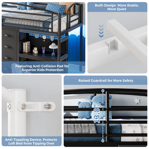 Twin Low Loft Bed with 7 Storage Drawers, Desk & LED Lights