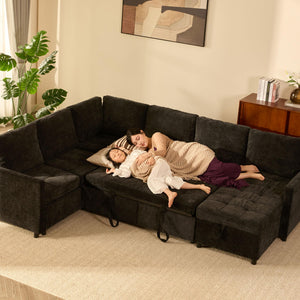 Modular Sectional Sleeper Sofa with Pull-Out Bed & Storage | Chenille | 107"