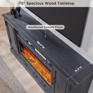 70" Farmhouse TV Stand with 36" Electric Fireplace