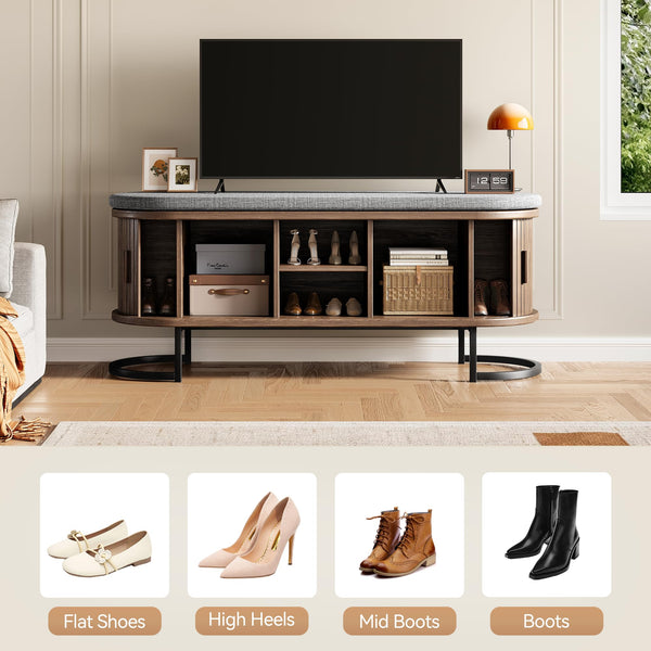 Storage Bench with Cushion and Sliding Doors