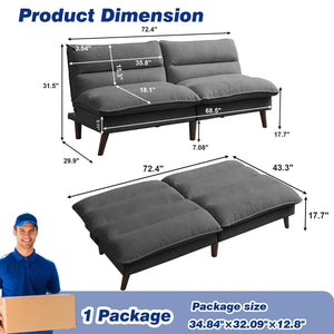 Convertible Futon Sofa Bed with Adjustable Backrest