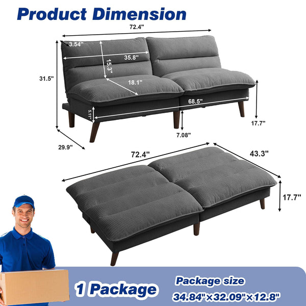 Convertible Futon Sofa Bed with Adjustable Backrest