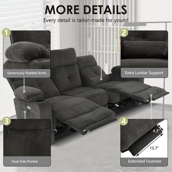Power Reclining Sofa with Heat & Massage – 3 Seater