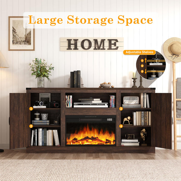 66" Farmhouse Fireplace TV Stand for 75" TVs