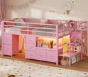 Twin Low Loft Bed with 7 Storage Drawers, LED Lights & Under-Bed Play Space
