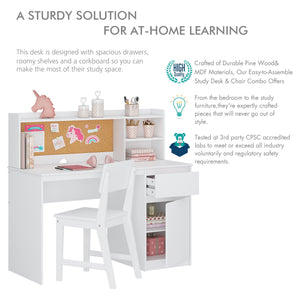 Kids Study Desk with Chair Set and Hutch