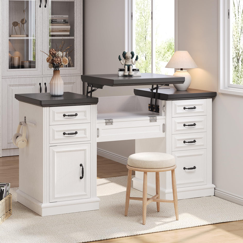 Farmhouse 57" Height-Adjustable Executive Desk with Drawers & File Cabinet