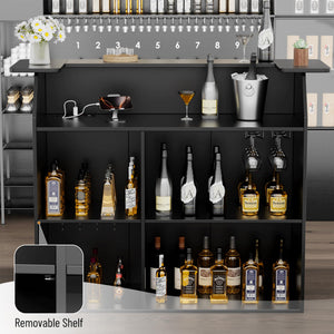 Home Bar Cabinet with Mini Fridge Space, Power Outlet & Wine Glass Holder