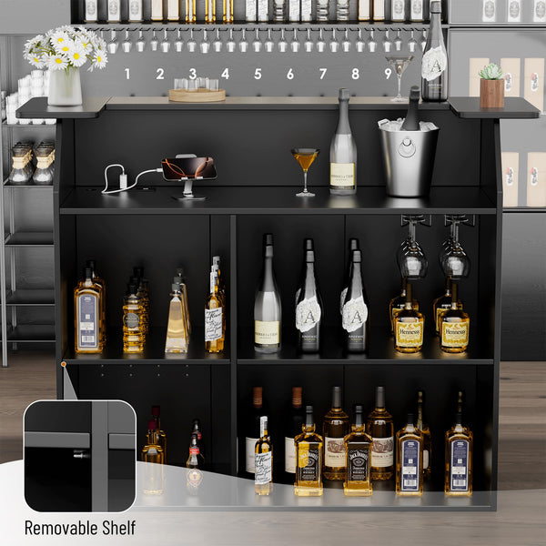 Home Bar Cabinet with Mini Fridge Space, Power Outlet & Wine Glass Holder