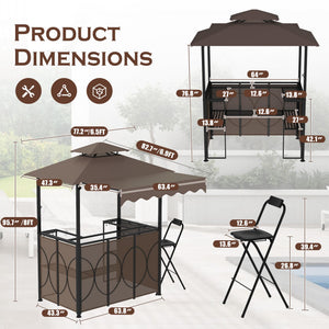 3-Piece Outdoor Patio Bar Set with Canopy & Foldable Stools