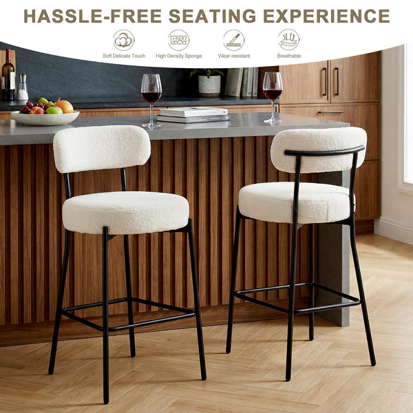 Upholstered Bar Stools with Back — 27" Seat Height, Metal Frame
