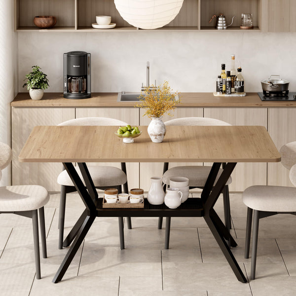 55" Industrial Dining Table with Storage Shelf | Seats 4–6