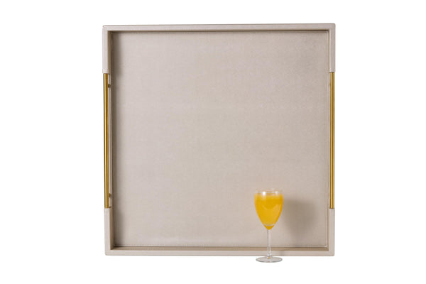 Oversized Square Ottoman Tray with Gold Handles – Faux Leather, 24x24