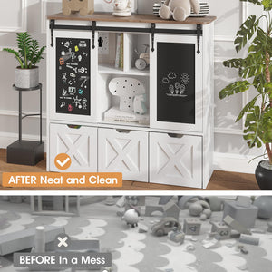Kids Toy Storage Cabinet with Sliding Chalkboard & 3 Drawers