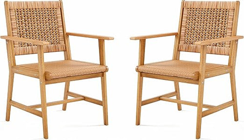 9-Piece Outdoor Dining Set – Rattan Chairs & Acacia Wood Table