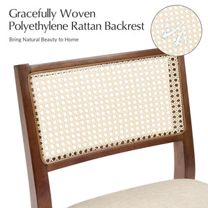Rattan Dining Chairs with Cushioned Seat & Solid Wood Frame