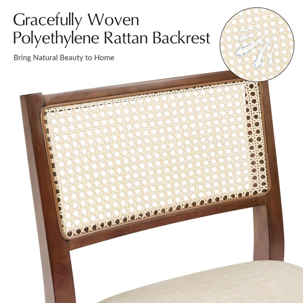 Rattan Dining Chairs with Cushioned Seat & Solid Wood Frame