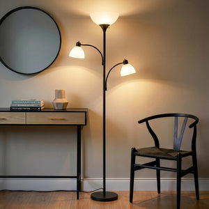 Sky Dome Double LED Torchiere Floor Lamp with Reading Arms