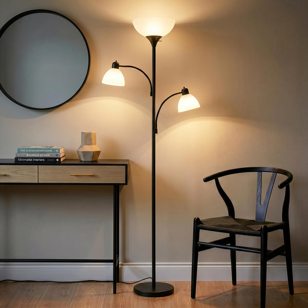 Sky Dome Double LED Torchiere Floor Lamp with Reading Arms
