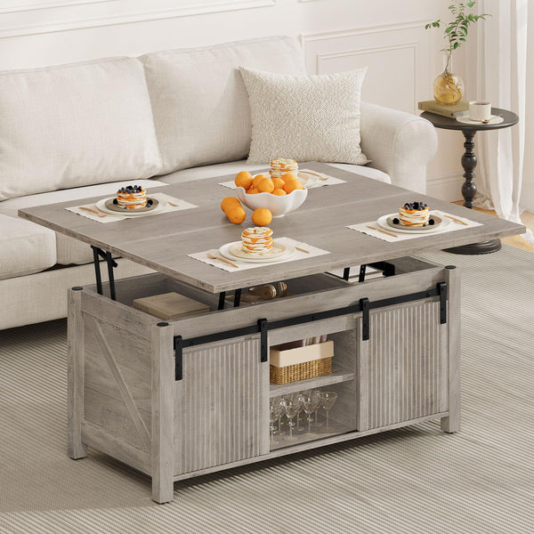 Lift Top Coffee Table with Hidden Storage | 4-in-1 Convertible Farmhouse Design