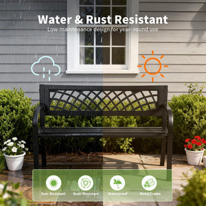 Metal Outdoor Garden Bench with Grid Pattern Backrest