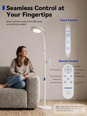 Full Spectrum LED Floor Lamp, 67" Tall, 48,000 Lux, Dimmable with Remote