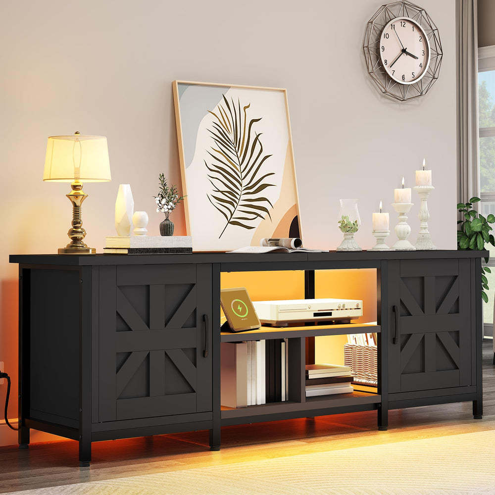 63-Inch TV Stand with LED Lights & Charging Station