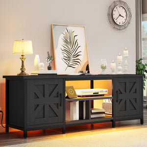 63-Inch TV Stand with LED Lights & Charging Station