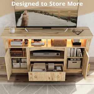 TV Stand with LED Lights & Power Outlet, 65 Inch